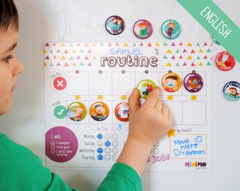 My Daily Routine motivational kit - Routine chart for children - Magnets - Dry-erase magnetic board - Minimo playful motivation