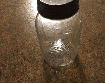 Vintage Aqua Ball Mason w/Embossing and Zinc Lids
