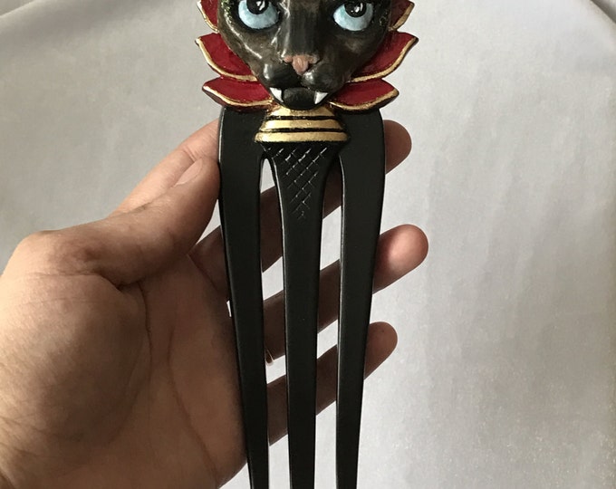 Hairpin princess Kitten. Wooden hairpin. Wooden hair fork. Wooden toy for hair. Hair fork 3 prong. Hairpin Kitten. Made to order for 5 days.