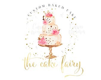Premade Logo - Logo Design - Cake Logo - Bakery Logo - Bakers Logo - Dessert Logo - Business Logo - Gold Watercolor Logo - Branding Kit