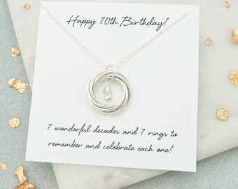 70th Birthday Gifts For Women, 70th Birthday Birthstone Necklace, 70th Birthday Jewelry, 70th Birthday Gift For Mum, 70th Keepsake, 7 Rings