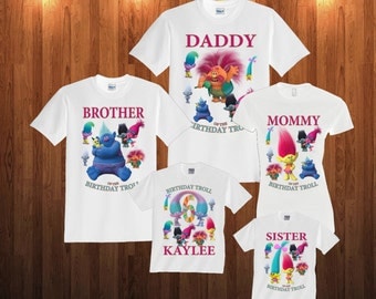 Trolls Birthday Long Sleeve and Short Sleeve Shirt, Custom personalized t-shirts for all family