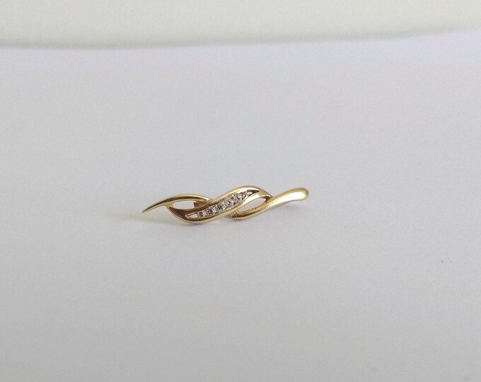 Small gold pendant, gold and diamond chip pendant, wavy gold lines, romantic anniversary gift idea