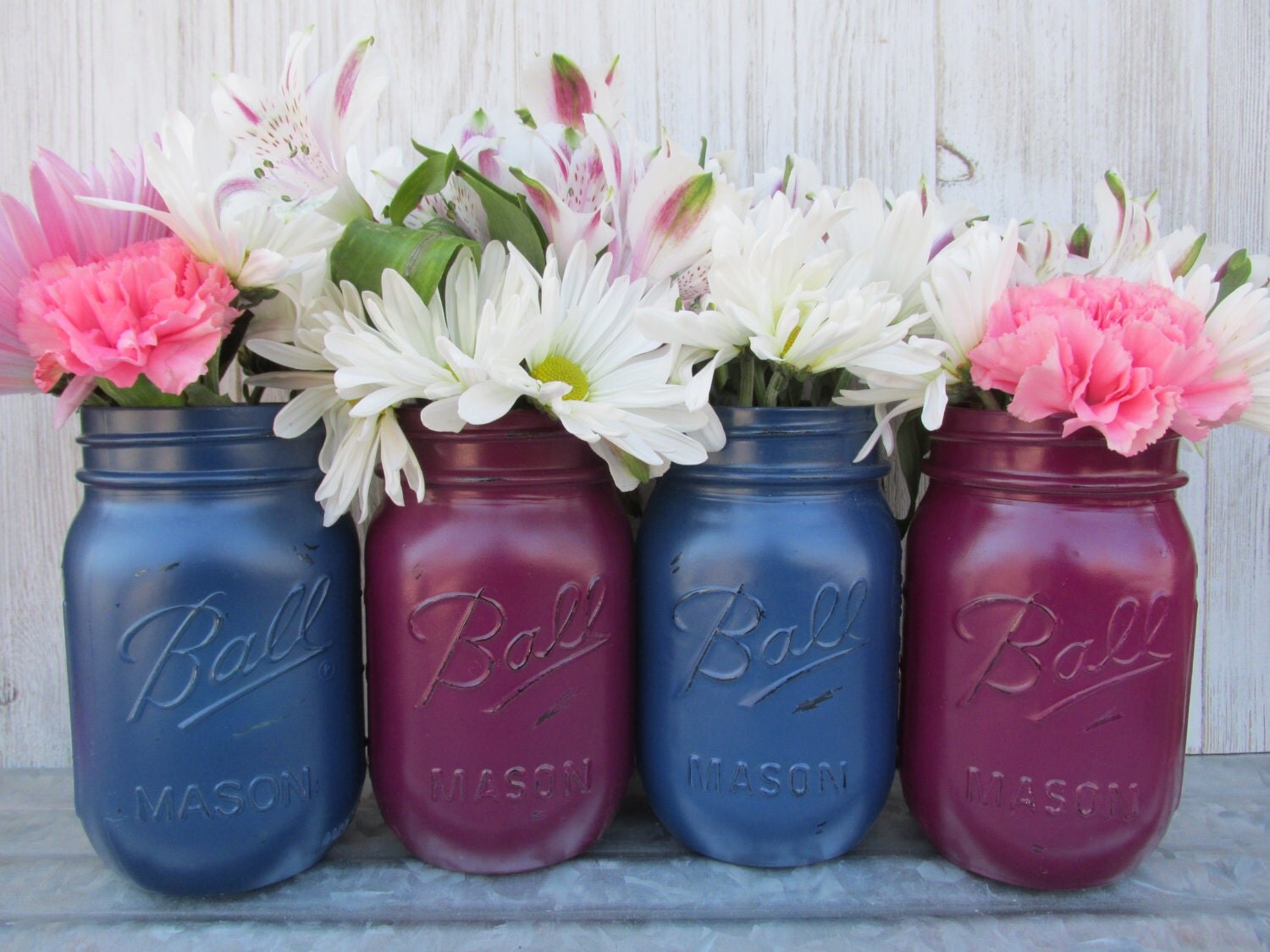 Painted Ball Mason JarsFlower Vases Dark Navy Blue and