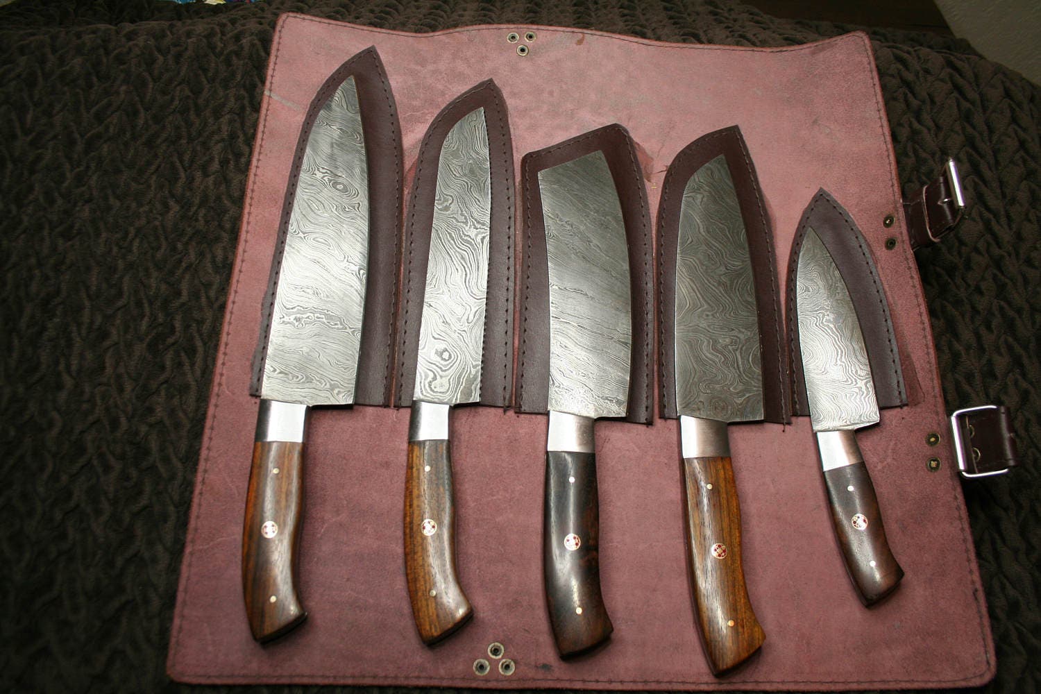 Custom Handmade Chef knife set w/ leather knife roll 517