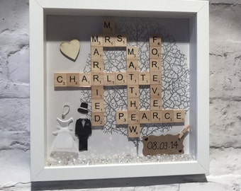 personalised wedding gift-wedding shadow box art-mr and mrs-anniversary gift-scrabble tiles-wall art-custom wedding-valentines gift-