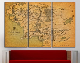 Tolkien Map wall art Middle Earth wall decor Tolkien Map Canvas Middle Earth wall decor LOTR wall art LOTR wall decor Middle Earth canvas