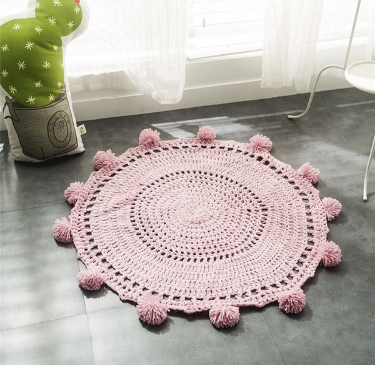 Debby Pink Knit Crochet Play Mat Infant Baby Blanket Nursery