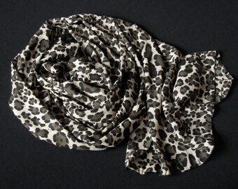 Animal Print Chiffon Scarf/Stole/Shawl - Leopard Spots - black and white