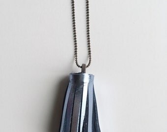 Icy Blue Metallic Leather Tassel Necklace