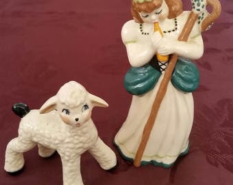 Ceramic Arts Studio Figurine BO PEEP Green / Teal & Frisky Lamb