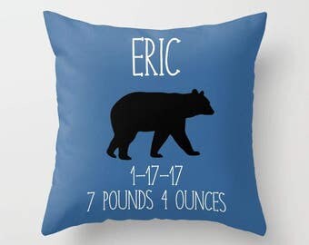 Birth Stats Pillow Covers 18 x 18, Woodland Nursery Decor Boy, Personalized Pillow Baby Boy Pillow Covers 20x20, Throw Pillow Covers 16x16