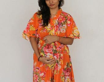 Orange Maternity dress, Delivery Gown, Hospital Kaftan, Nursing Gown, Hospital Gown, Pregnancy Kaftan, Maternity Gown, Feeding dress