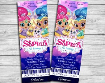 Shimmer and Shine Birthday Invitations, Shimmer and Shine Ticket, Shimmer and Shine Invitation,Shimmer and Shine Thank you card SH_1| MLSH_5
