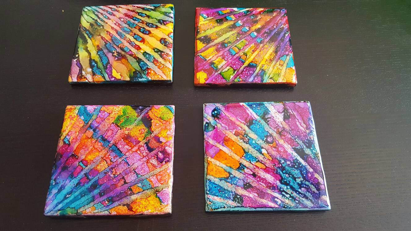 Tie dye tile coasters