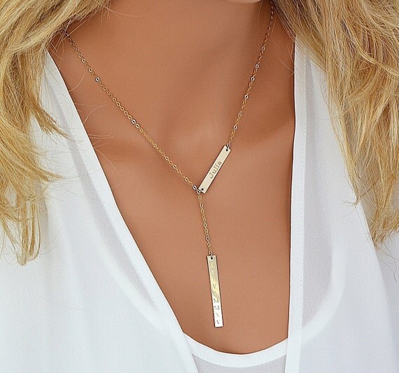 Y Necklace Gold Personalized Bar Necklace Silver Y necklace