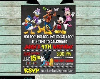 Mickey Mouse Minnie Goofy Birthday Party Chalkboard Invitations Invites ~ We Print and Mail to You
