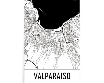Valparaiso Map, Valparaiso Art, Valparaiso Print, Valparaiso Chile Poster, Valparaiso Wall Art, Map of Valparaiso, Valparaiso Gift, Poster