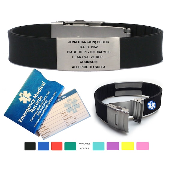 Medical ID Sport Bracelet Waterproof Silicone Free Engraving