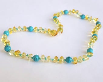 Amber teething necklace turquoise necklace baltic amber baby necklace turquoise and amber necklace for babies amber gemstone baby gift