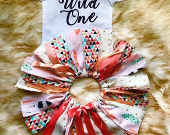 Wild One Birthday Outfit Girl, Girl First Birthday Outfit, Feather Skirt, Pink Gold Skirt, Wild One Girl Birthday, Tribal Birthday Skirt