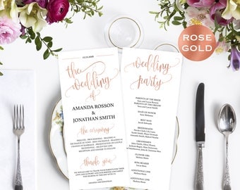 Wedding Programs Instant Download - Editable Program - Program PDF - Rose Gold Wedding Programs - Downloadable Wedding #WDH812232