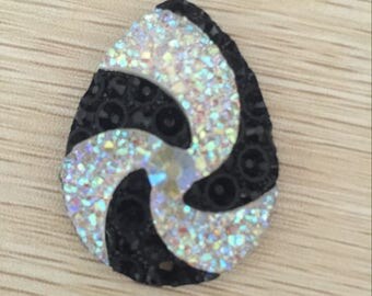 10 pc Clear Flatback Acrylic Black White Whirlwind Pattern teardrop rhinestones, ,30*40mm