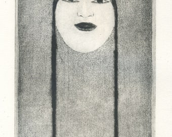 original etching "Mask Japanese"