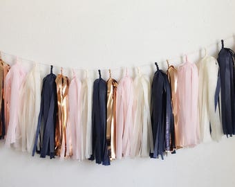 Tissue paper tassel garland >>> light pink,rose gold , cream , navy Tassel Garland