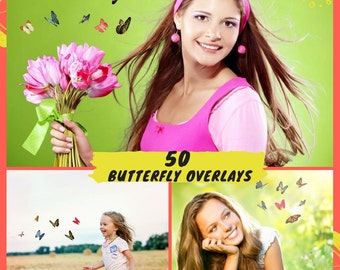 50 Butterfly Overlays Photoshop, Natural Flying Butterflies, Photography Overlays, Spring Summer Overlays, Digital backdrop, Butterfly Png