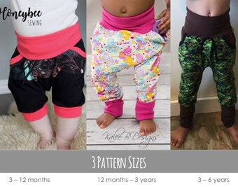Apple Tree Bunny Bottoms Grow With Me Harem Drop Crotch Joggers Pants and Shorts ** PDF Sewing Pattern ** Grow With Me Pants Pattern