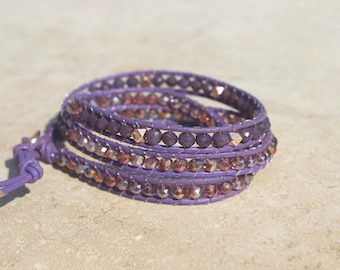 Purple Leather Wrap Bracelet