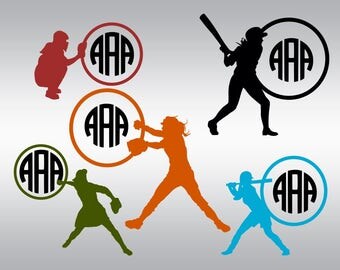 Softball girl monogram SVG Clipart Cut Files Silhouette Cameo Svg for Cricut and Vinyl File cutting Digital cuts file DXF Png Pdf Eps