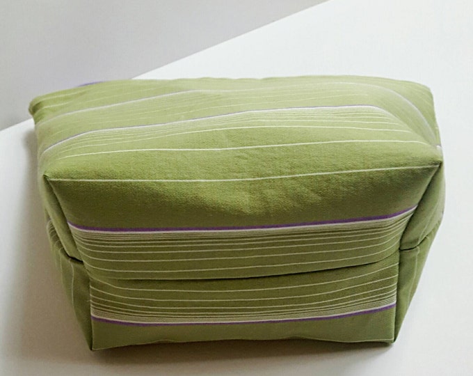 Green Stipped Makeup Bag - Gift for Her - Zipper Pouch - Standing Makeup Bag - Green and Purple Strips