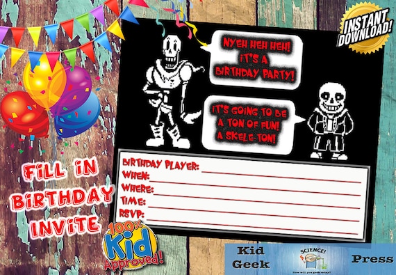 Undertale Fil In Birthday Invitation featuring Sans & Papyrus