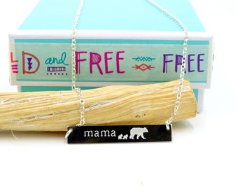 Mama bear bar necklace mama bear necklace mama bear jewelry, Mama bear and cubs sterling silver or gold, Gift for mothers day, gift for mom