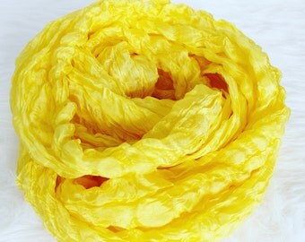Yellow Silk Scarf | 100% Silk Ruffled Scarf | Gifts for Her | Handmade with Love