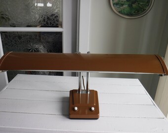 vintage GOOSENECK desk LAMP brown, 18.5" wide with fluorescent