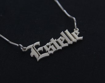Estelle style Name Necklace ,Any Name / Old English Name Necklace / Gold Plated Name Necklace Custom Vintage Font Gothic Name Necklace