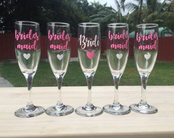 Personalized Bridal Party Champagne Glasses | Bridesmaid Glasses | Maid of Honor | Matron of honor