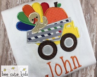 Boys Thanksgiving Shirt - Dump Truck Shirt - Dump Truck Turkey - Personalized Shirt - Kid Thanksgiving Top - Embroidered Shirt