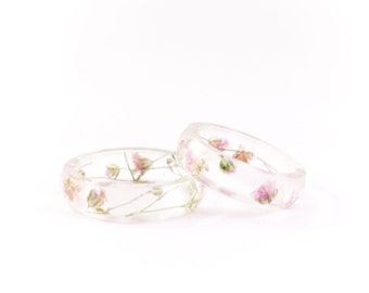 Pink Flowers, beautiful handmade ring with pink flowers, pink babies breath, cool ring, resin ring, wedding ring, engagement ring, romantic