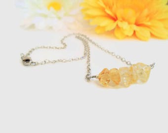 Citrine necklace, raw crystal jewelry, Solar plexus chakra healing crystals and stones, yellow citrine bar necklace, yellow crystal gemstone