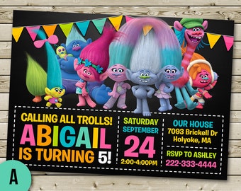 Trolls invitation | Etsy