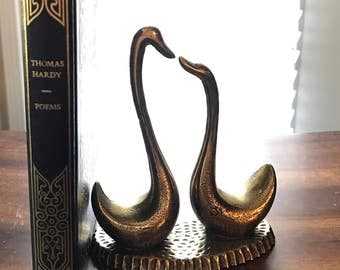Brass Kissing Swans Statue - Hollywood Regency