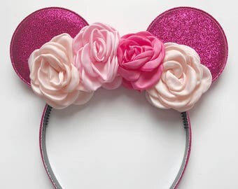 Minnie Mouse Ears, Minnie Mouse Headband, Pink Minnie Mouse Ears, Minnie Mouse Flower,