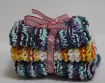 Knit Dish Cloths, Blue Multi/Yellow Multi
