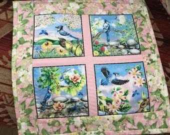 Blue Bird Shades of Spring Quilted Patchwork Table Topper