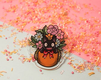 Jiji come out! - Laser Cut Illustrated Acrylic Brooch - tattoo flash design pin collar clip studio ghibli kiki delivery service