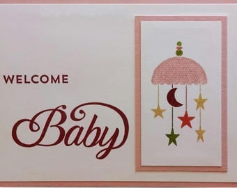 Baby Shower Card, Handmade Card, Stampin Up Baby Card, Baby Girl, Pink Baby Card, Welcome Baby, Greeting Card